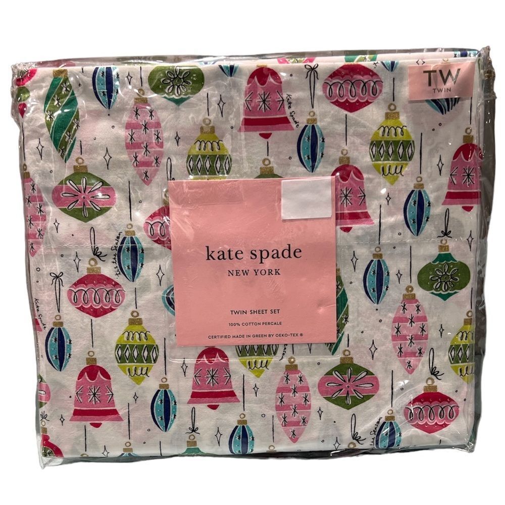 Kate Spade Twin Vintage‎ Christmas Ornament Sheet Set